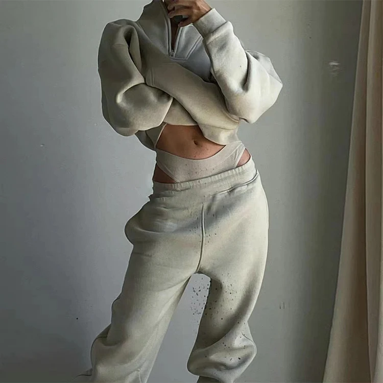 Women tracksuit sweatsuit set casual 3 piece jogger set women fleece custom women's sets