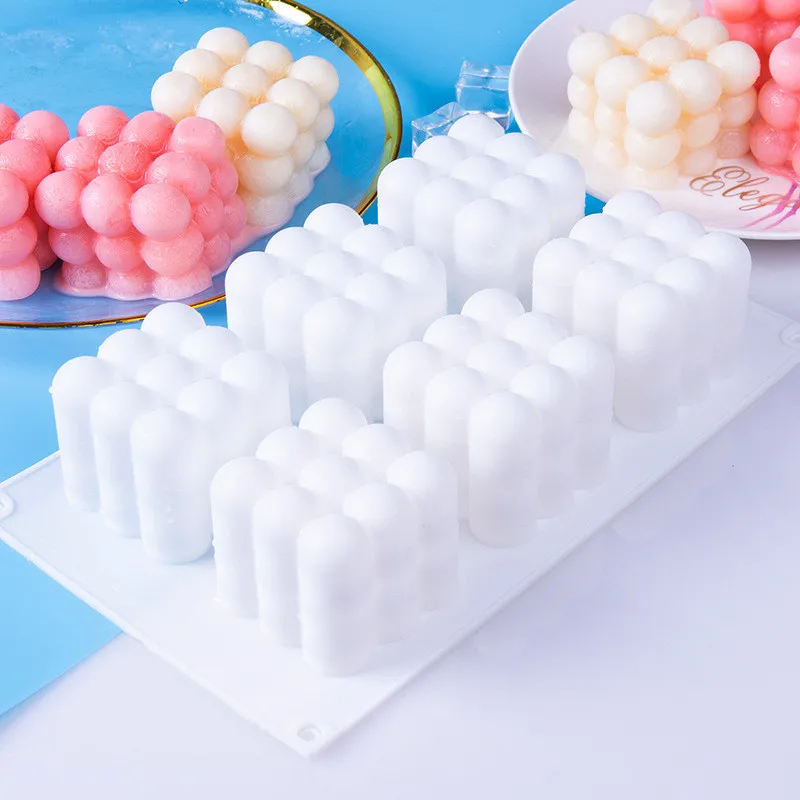 

M098 3D round diamond Cube candle Mould silicone set mini silicone bubble candles mold, As picture show