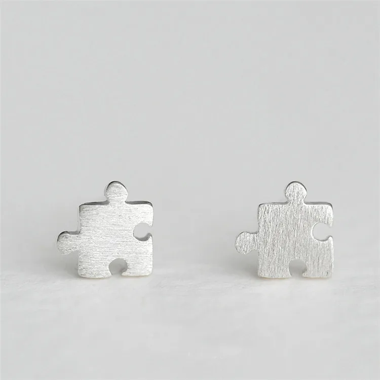 

Hot Selling Pure Silver Geometric Earrings Platinum Plated 925 Sterling Silver Puzzle Pieces Stud Earrings For Women, As picture