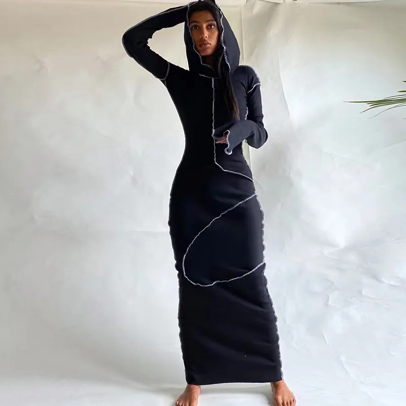 

custom women clothing manufacturer small orders spring knitting casual women dresses hooded long dress for tall women clothing, As shown