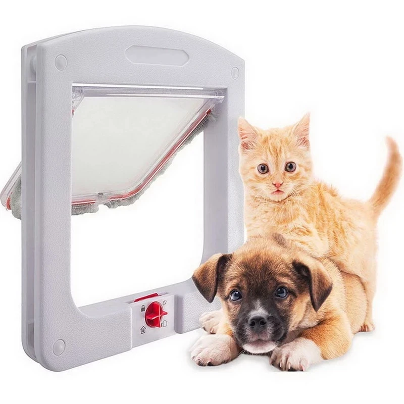 

Lockable Cat Flap Door Kitten Dog Pet Lock Pet Flap Door for Household Pet Products Accessories microchip cat screen door, White brown