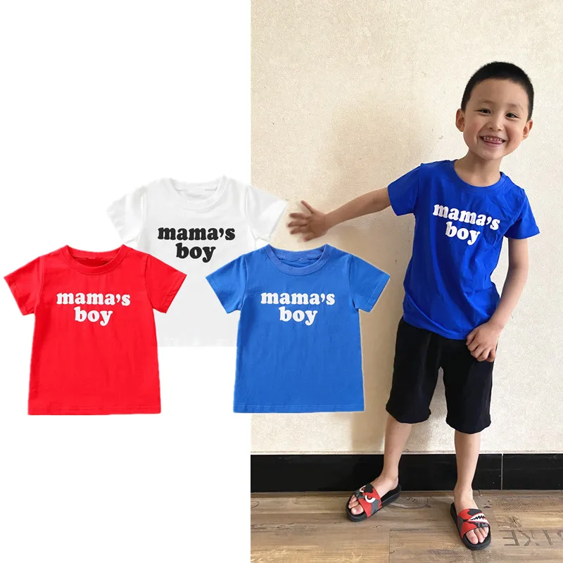 

Mama's Boy Letter Red White Royal Blue Baby Boy Kids Summer Short Sleeve T-shirt