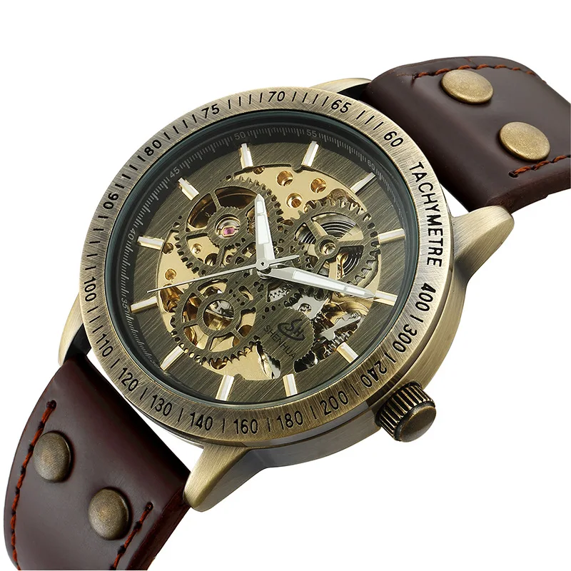 

New Shenhua Men's Fashion Casual Bronze Automatic Mechanical Belt Watch