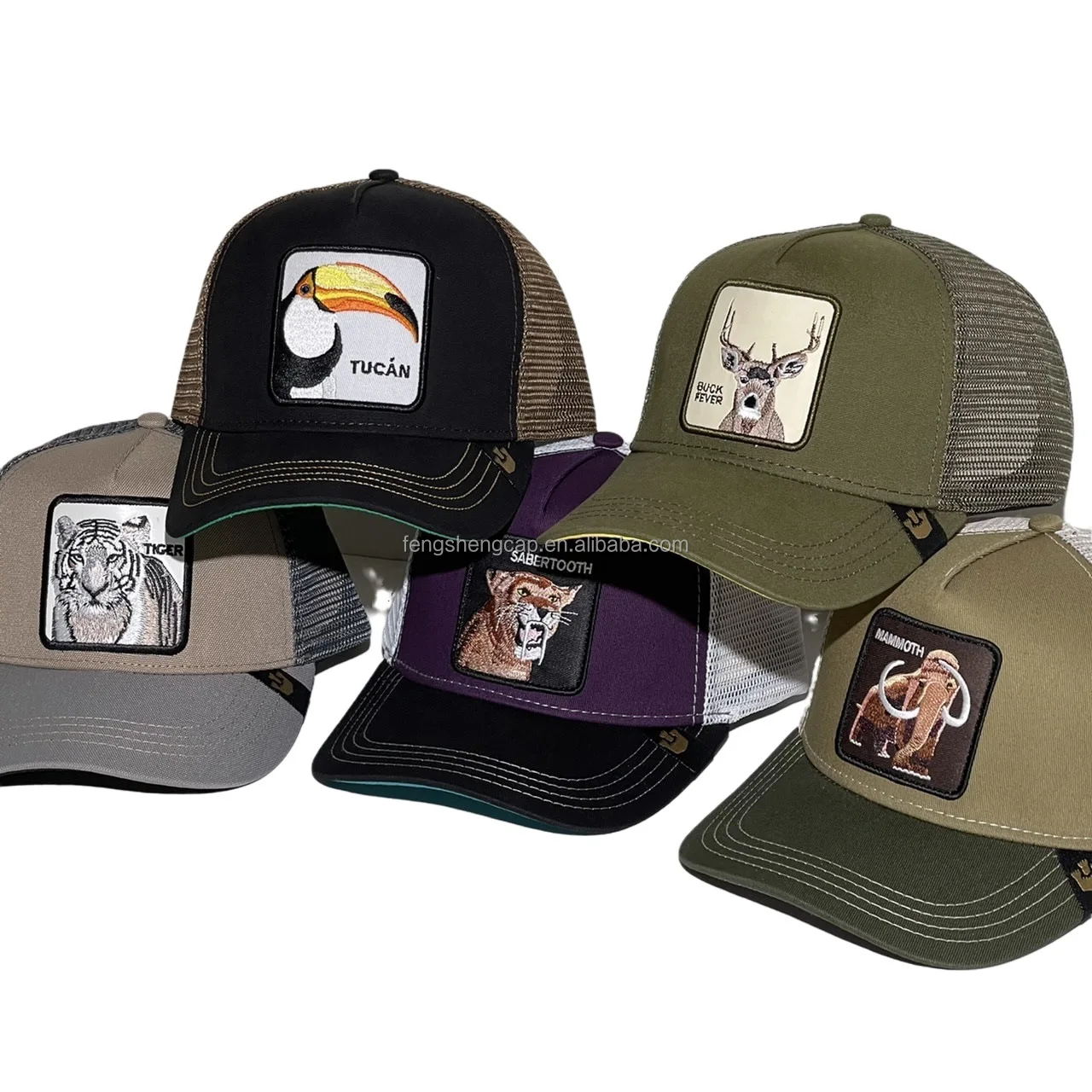 

Factory Wholesale Vintage Animal Farm Mesh Trucker Caps Hats Cartoon Animals Embroidery Patch Wildlife Gorras Mesh Snapback Caps, Custom color