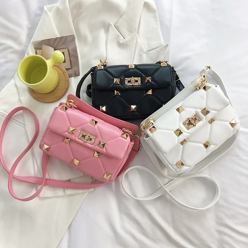

New Ladies Fashion Handbags Rivet Crossbody Shoulder Bag Luxury Leather Designers Women Purses and Handbags