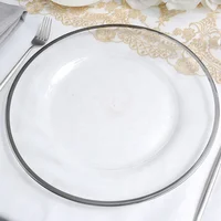 

China Factory Wholesale clear 13" under plate wedding decoration silver rim glass charger plates for banquet