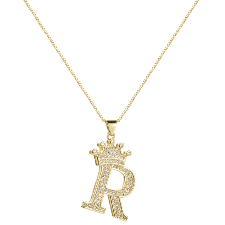 

Popular Zircon 26 Initial Letter Crown Necklace Women Girls Gold Plated Letter Pendant Clavicle Chain Jewelry Accessories LYT892