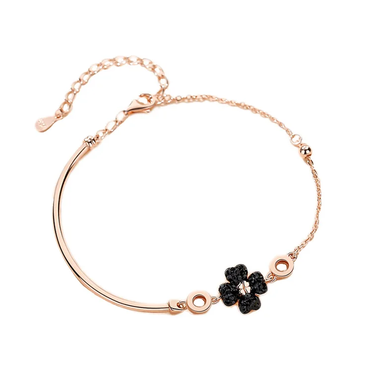 

Hot sale classic 925 silver rose gold plated boutique lucky ladies Four leaf clover bracelet for women
