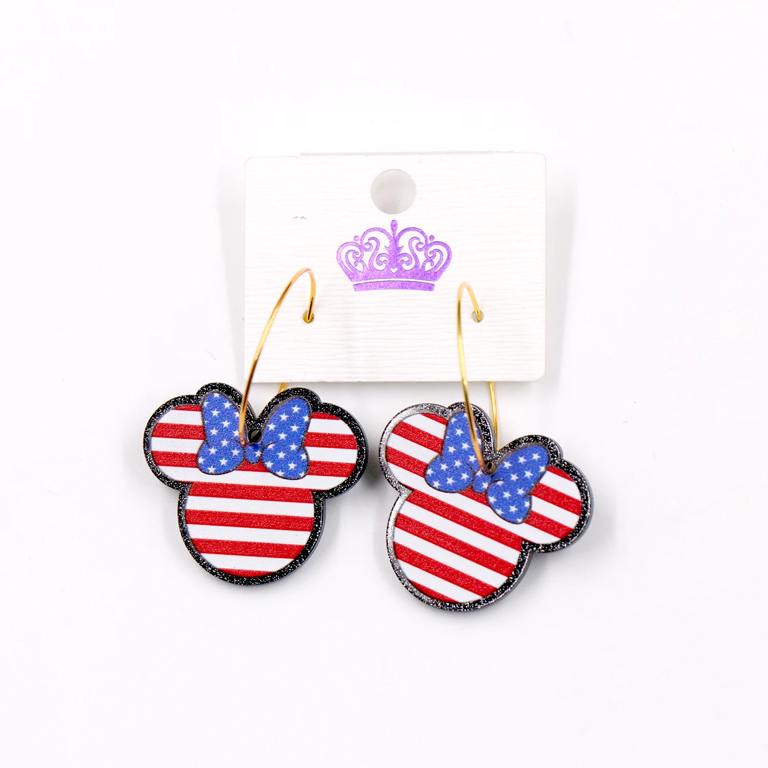 

ERS638ER1426 hot selling 4th of July Independence Day Mouse Head American Statement Acrylic Dangle Earrings