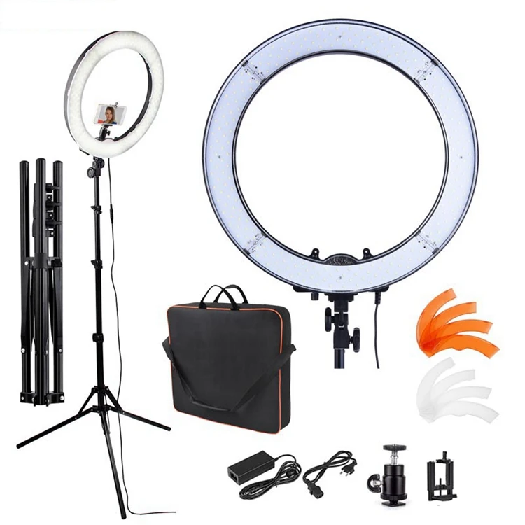 

FOSOTO RL-18 18 Camera Photo Studio Phone Video Dimmable photographic 55W 240 LED 5500K Ring Light Lamp&Tripod Stand Mirror
