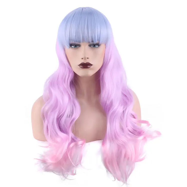 

Long Colorful Curly Blue Purple Gradient Light Pink Harajuku Hair Cosplay Lolita Hair High Temperature Silk COS Wigs, Pic showed