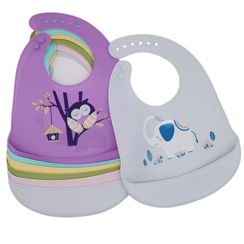 

Original Factory Silica Gel With Crumb Catcher Soft Bib Waterproof Baby Silicone Bibs, Grey,pink,green,yellow,purple,blue