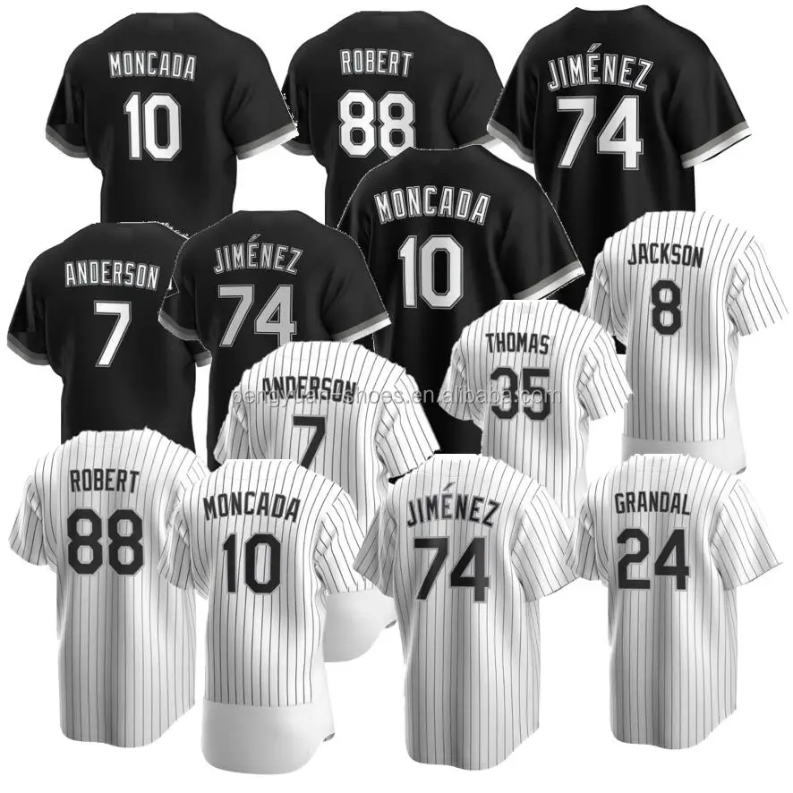 

New 2020 #7 Anderson #8 Jackson #10 Moncada #24 Grandal #35 Thomas #74 Jimenez #88 Robert American Best Stitched Baseball Jersey, White, black, throwback