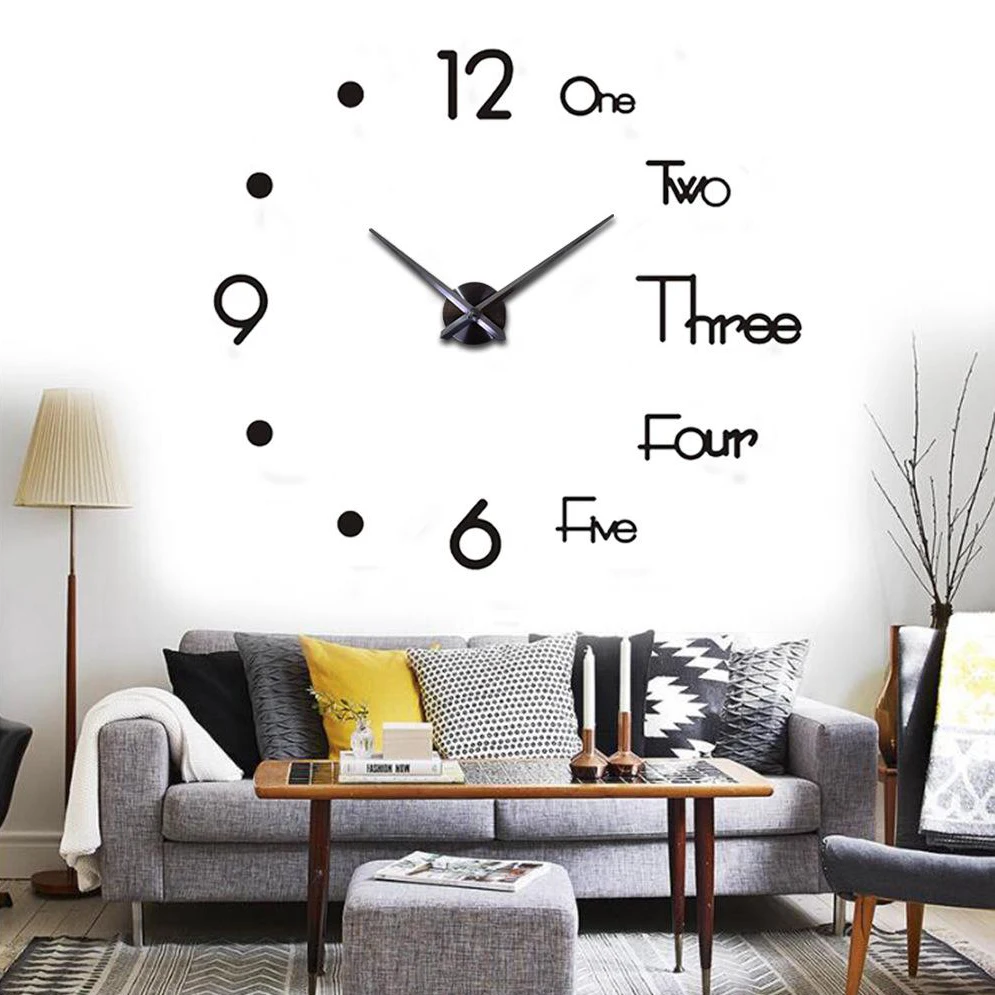 

Large Home Decoration 3D DIY Wall Clocks Self-adhesive Acrylic sticker Modern Design