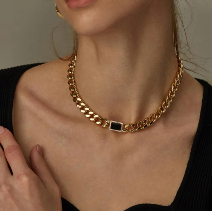 

Fashion Accessories Woman Stainless Steel Necklace Chunky Chain Choker Bold Necklace Link Chain Necklace Jewelry, Gold/silver/rose gold
