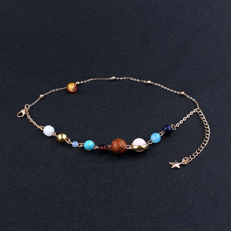 

Cosmic Galaxy Eight Planets Beaded Bracelet Natural Stone Adjustable Planets Bracelet Anklet Solar System Necklace, As pic show