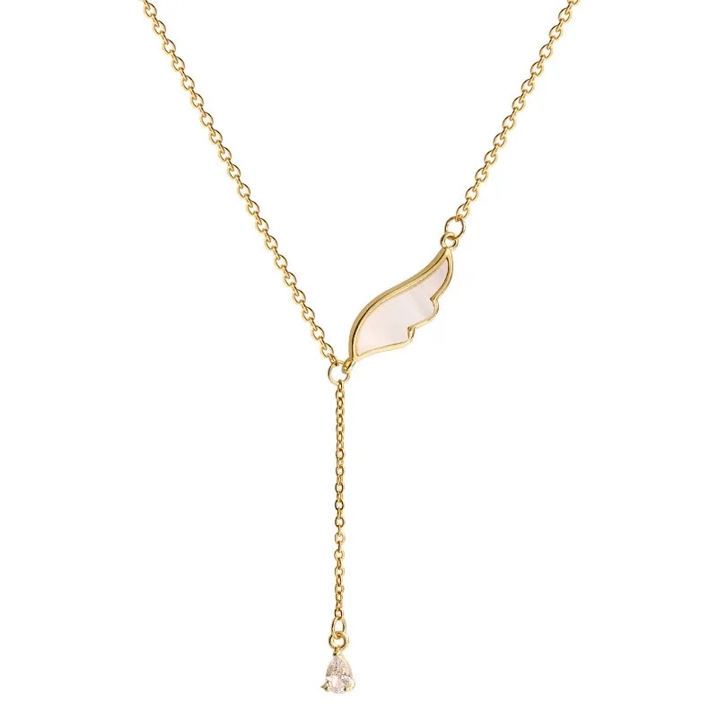 

Zircon 18 karat gold plated necklace with wings fritillaria pendant necklace