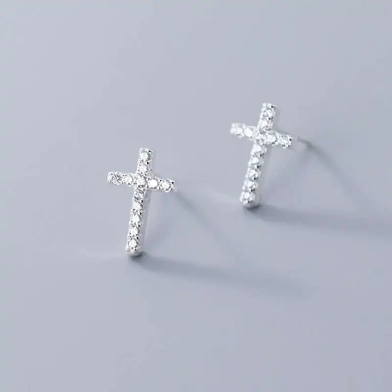 

wholesale jewellery 925 sterling silver prevent allergy minimalist diamond cross stud earrings for female