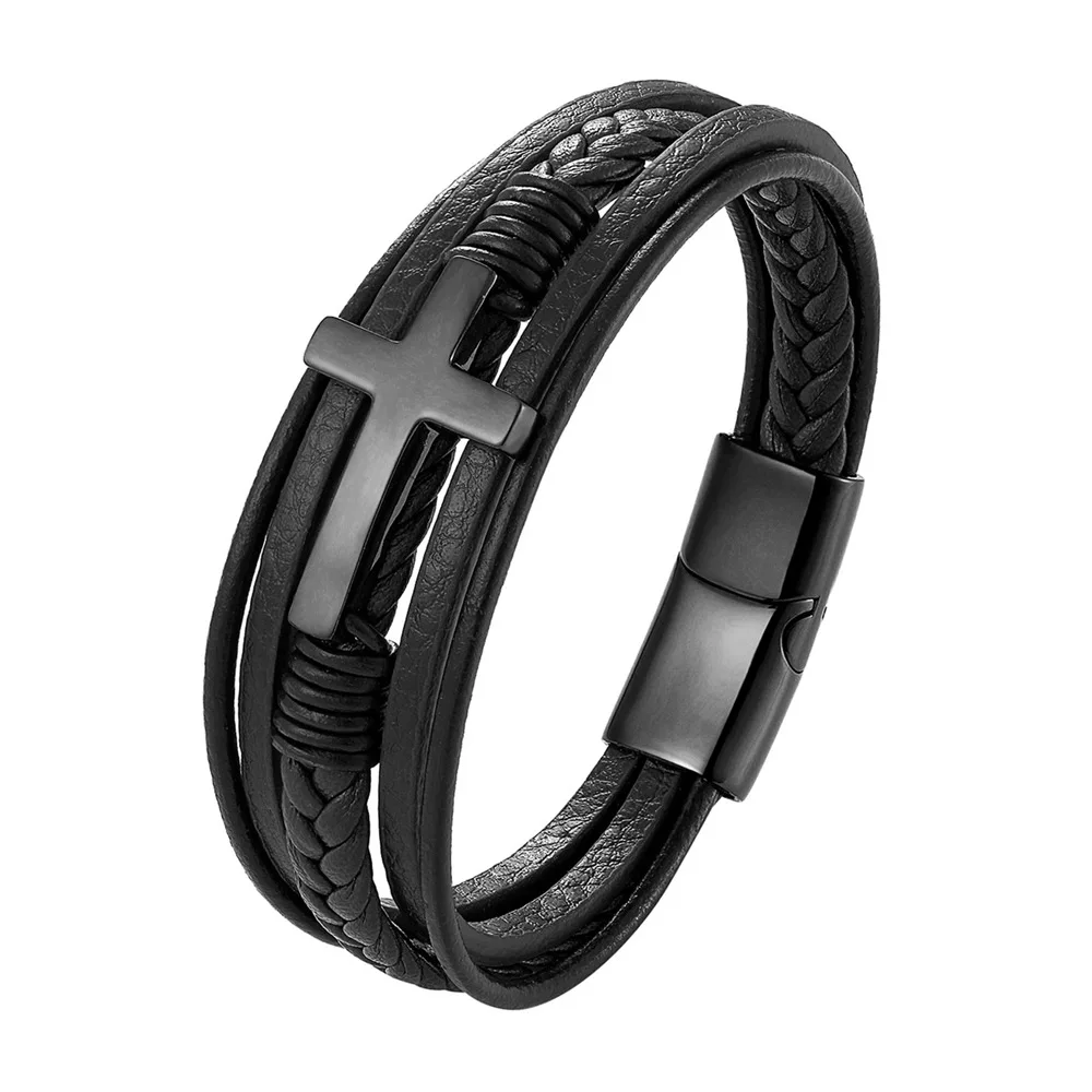 

Handmade Stainless Steel Woven Leather Bracelet Genuine Leather Mens Bracelets