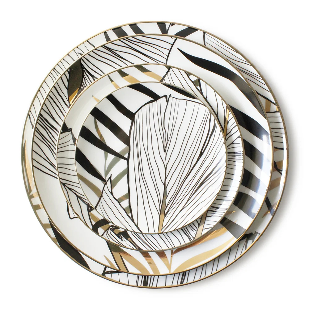 

2022 JK new design dinner sets wholesale dinnerware wedding gold plates gold rim dinnerware