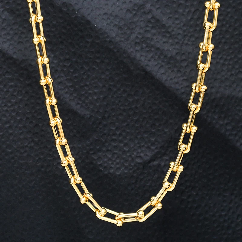 

Latest Women Thick Chunky Necklace 18K Gold Plated Brass U Shape Lock Link Chain Necklace 2022, Gold color