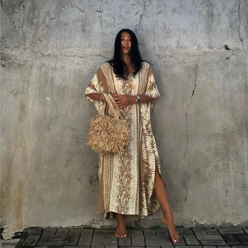 

2022 Women Beach Tunic Dress Robe De Plage, Beachwear Cotton Sleeve Kaftan Women's Cover Up