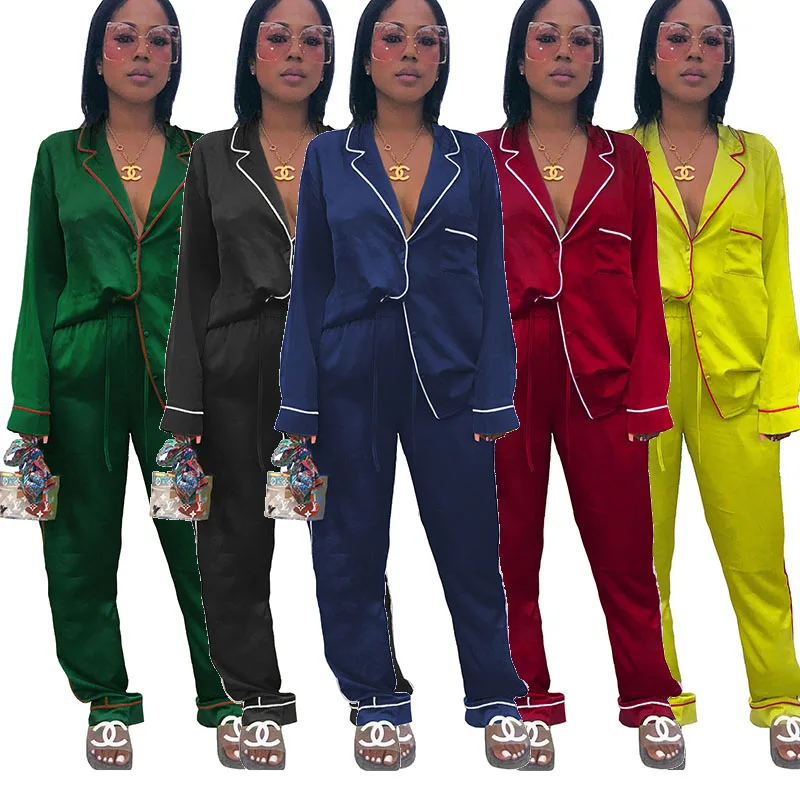 

2020 New Summer Dot Satin Home Wear Casual Sleepwear Silk Pajamas Set For Women