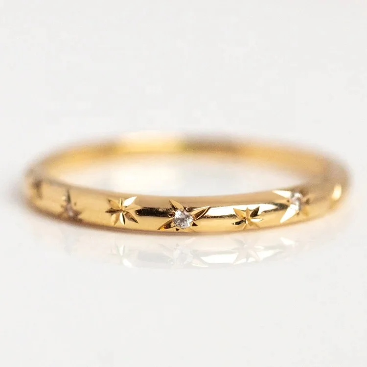 

LOZRUNVE 925 Silver Diamond High Quality Stars Dainty Finger Ring 14k Gold Jewelry