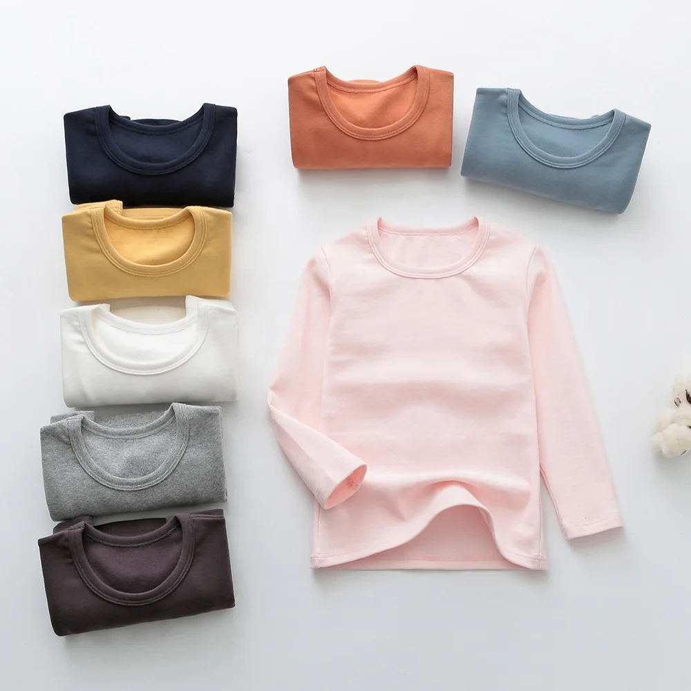 
cotton spandex Spring and Autumn sports plain color Casual longsleeve T-shirt boy clothing kid clothing 