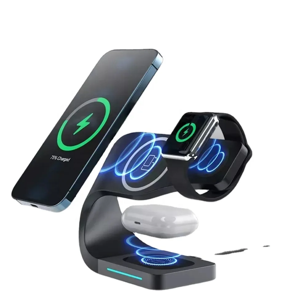 3In1 Wireless Charger Qi Fast Charging Stand Dock Desktop Watch Earphone Magnetic Wireless Charger Stand for iPhone And Android