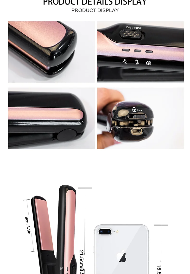 Wireless Hair Straightenerhair hair curler with battery Travel Size Usb powered rechargeable cordless mini hair straightener