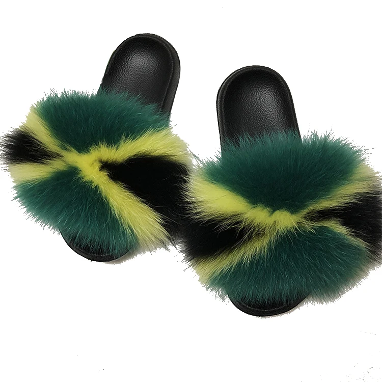 

Factory hot sale ladies fur slides women fox PVC sole slippers for indoor, Multi color single color