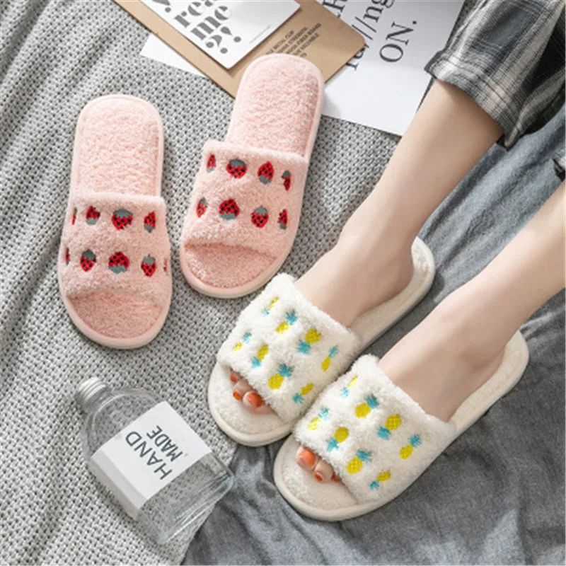 

Female Ladies Fruits Style Spring Summer Indoor Home Autumn Winter Non-slip Home Cotton Linen Slippers, As the picture display