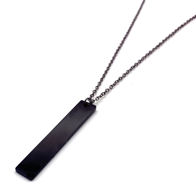 

2020 Fashion New Black Rectangle Pendant Necklace Men Trendy Simple Stainless Steel Chain Men Necklace Jewelry Gift