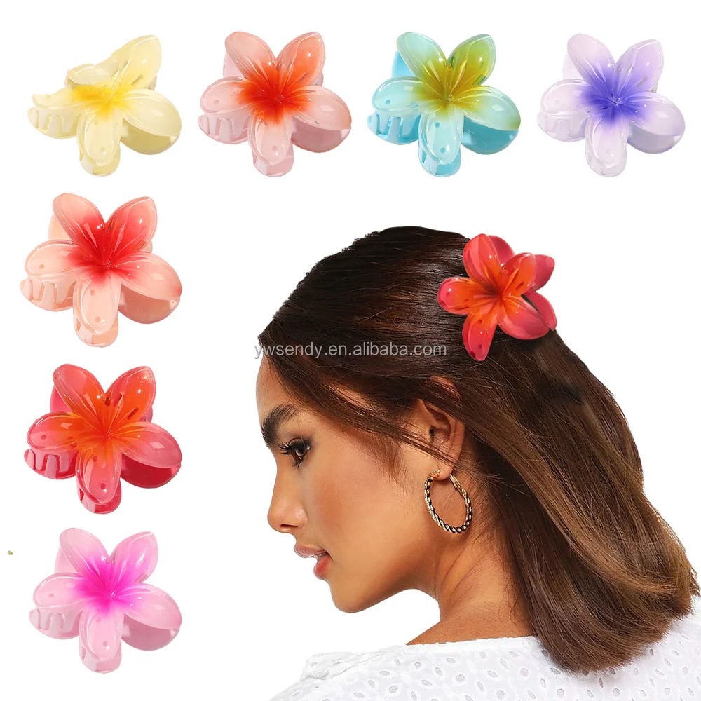 Spring summer Beach Vacation new ins beautiful plumeria flower hair claws Women hibiscus hawaiian frangipani hair claw clip