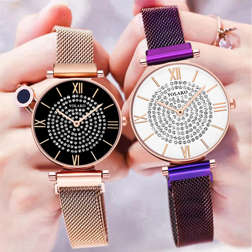 

Luxury Diamond Women Watches Rose Gold Magnetic Ladies Wrist Watches For Women Bracelet Watch
