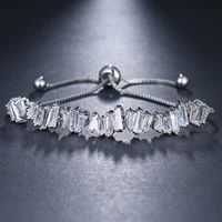 

Delicate White Color Girl Adjustable Baguette Bracelet Charms Stacked Cubic Zircon Bracelet For Wedding