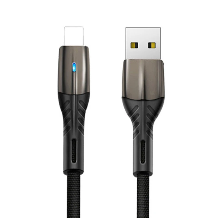 

Aluminum Alloy Nylon Braided Data Cable With Light For Micro Type c USB cable, Red/black/blue/gray/gold