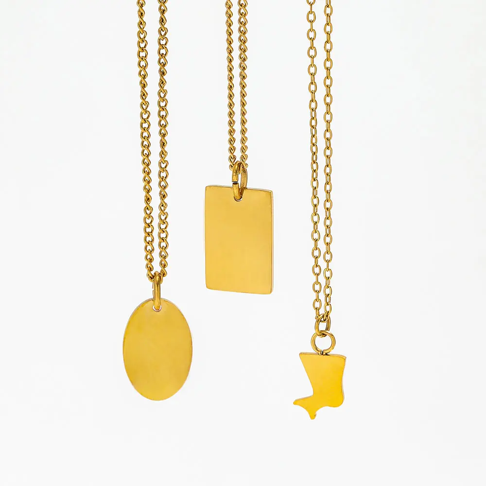18K Gold Plated Dainty Chain Necklace Stainless Steel Oval Rectangle Pendant Choker Necklace Trendy Jewelry