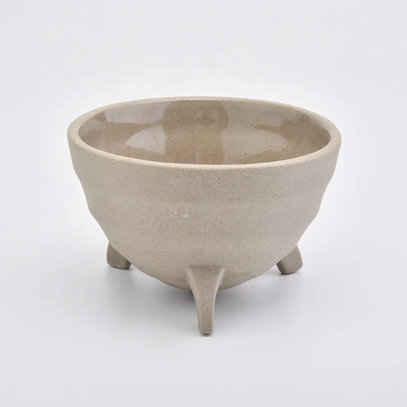 Empty matte ceramic candle containers bowl votive church candle holders with three footholds home decoration wholesale