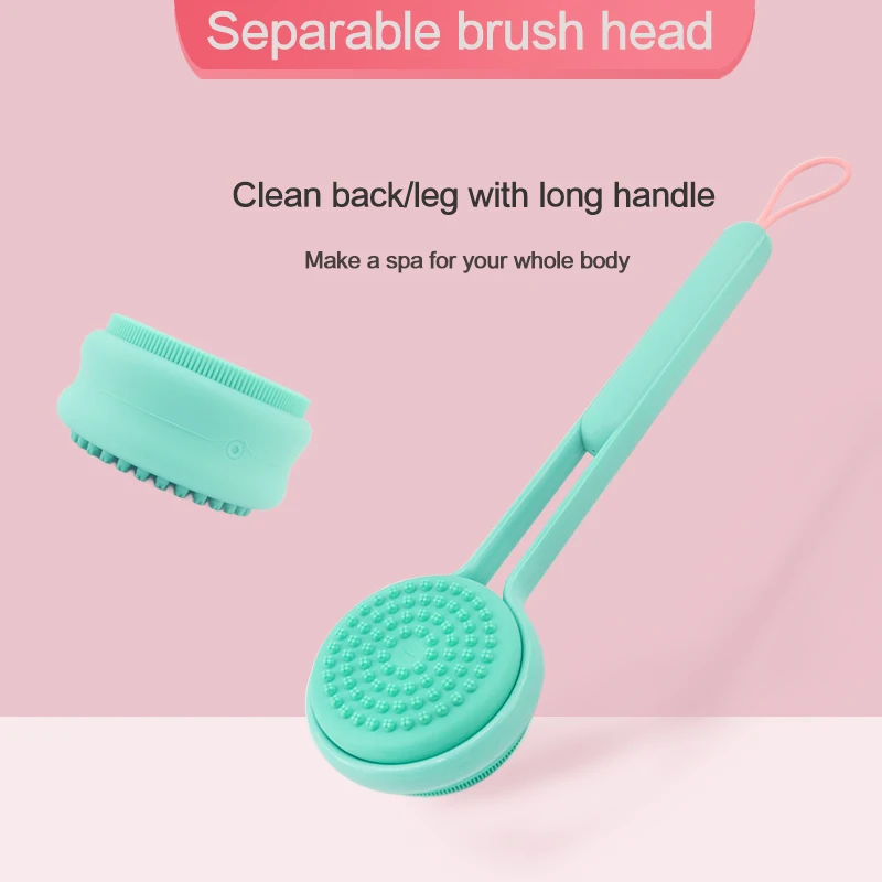 2019 Silicone Bath Brush Long Handle Rotating Shower Massage Brush