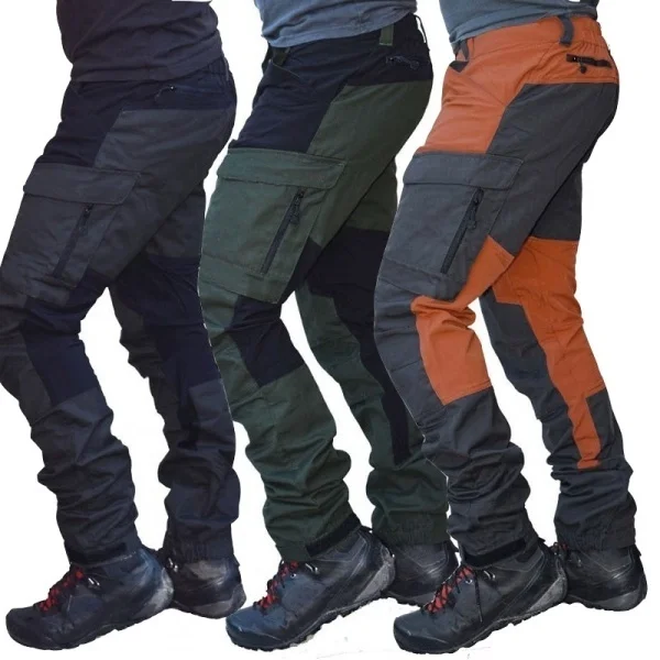 

Autumn Winter Men Long Patchwork Climbing Trousers Warm Sports Pants Cargo Pants With Multi Pockets