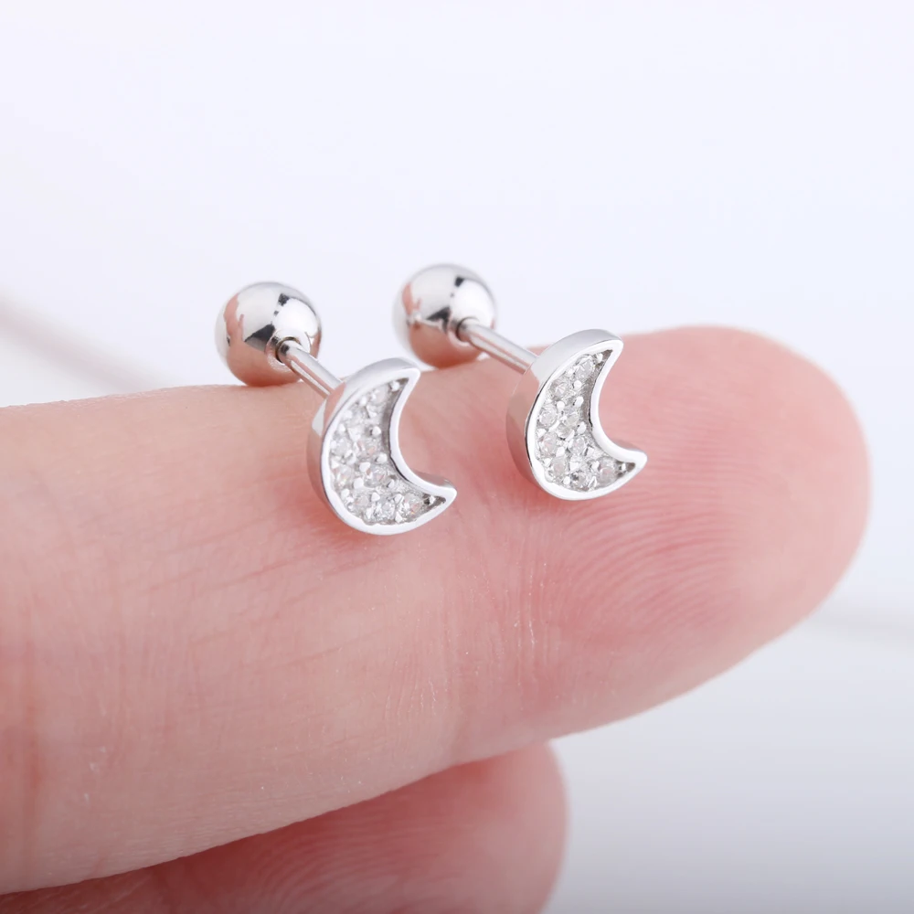 

Gold Silver Ear Stud Screw Back Perforated Moon Cartilage Earrings