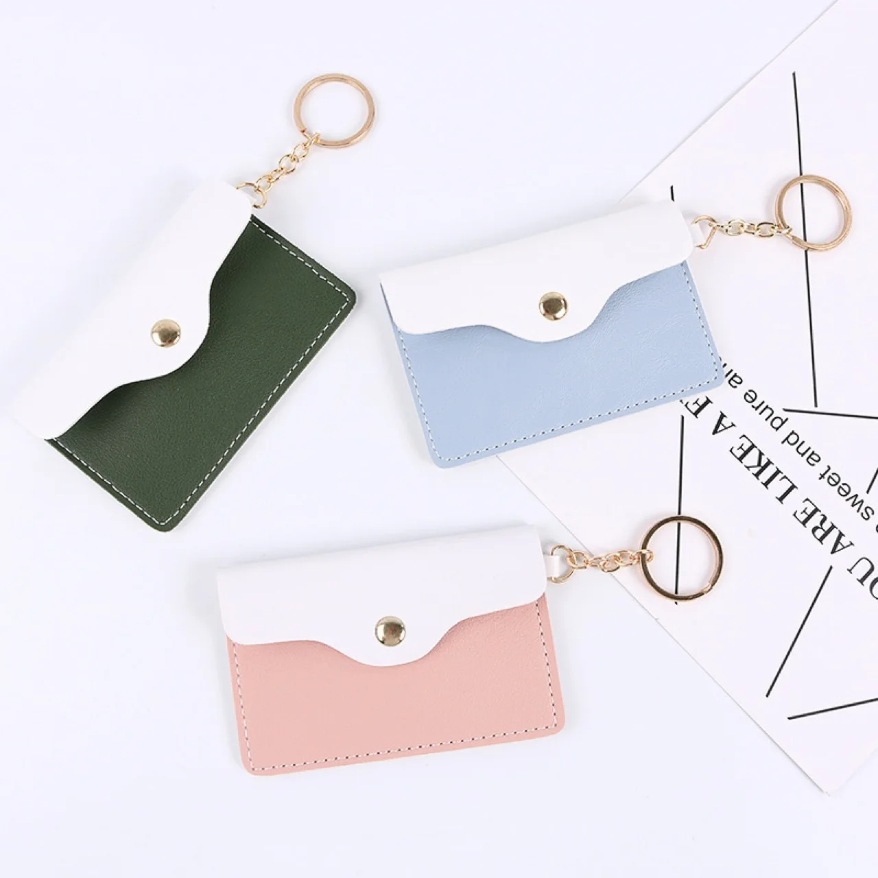 

Fashion Women Luxury Card Zero Wallet With Hasp Girls PU Leather Key Chain Holder Coin Purse Bag