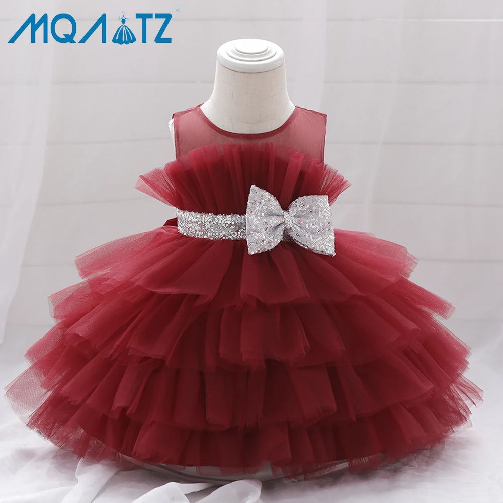 

MQATZ New Arrivals Bow Sequin Sleeveless Layered Girl Dress Party Birthday Wedding Princess Gown For Kids Girl Party Dress