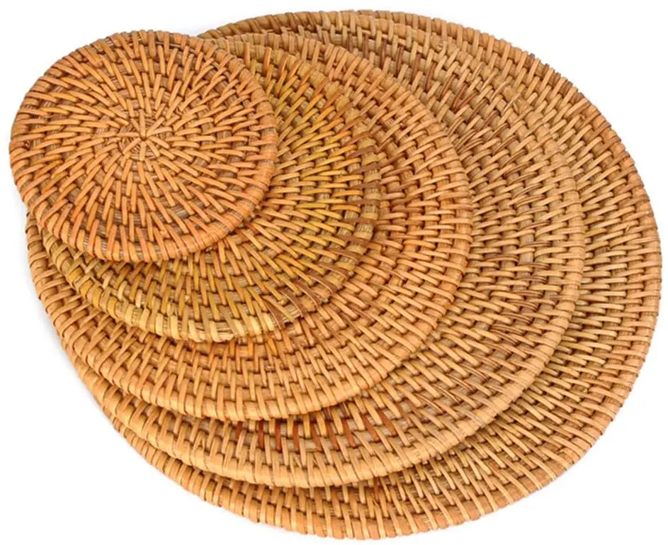 

Handmade Rattan Coasters for Drinks home decor plant mat Round Cup Mat Drink Spills rattan straw coffee Coasters