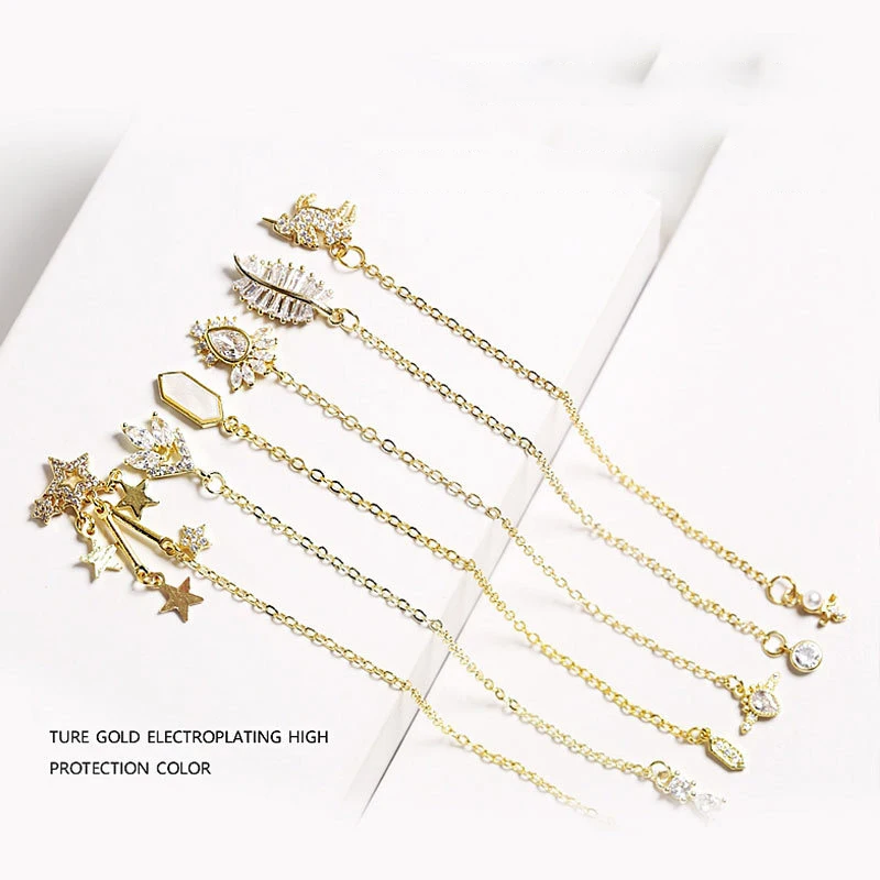 

Luxury Nail Art Charm Cubic Zircon Flower Heart Butterfly 3D Diamond Long Chain Nail Sticker DIY Art Decoration Finger Jewelry, Colorful