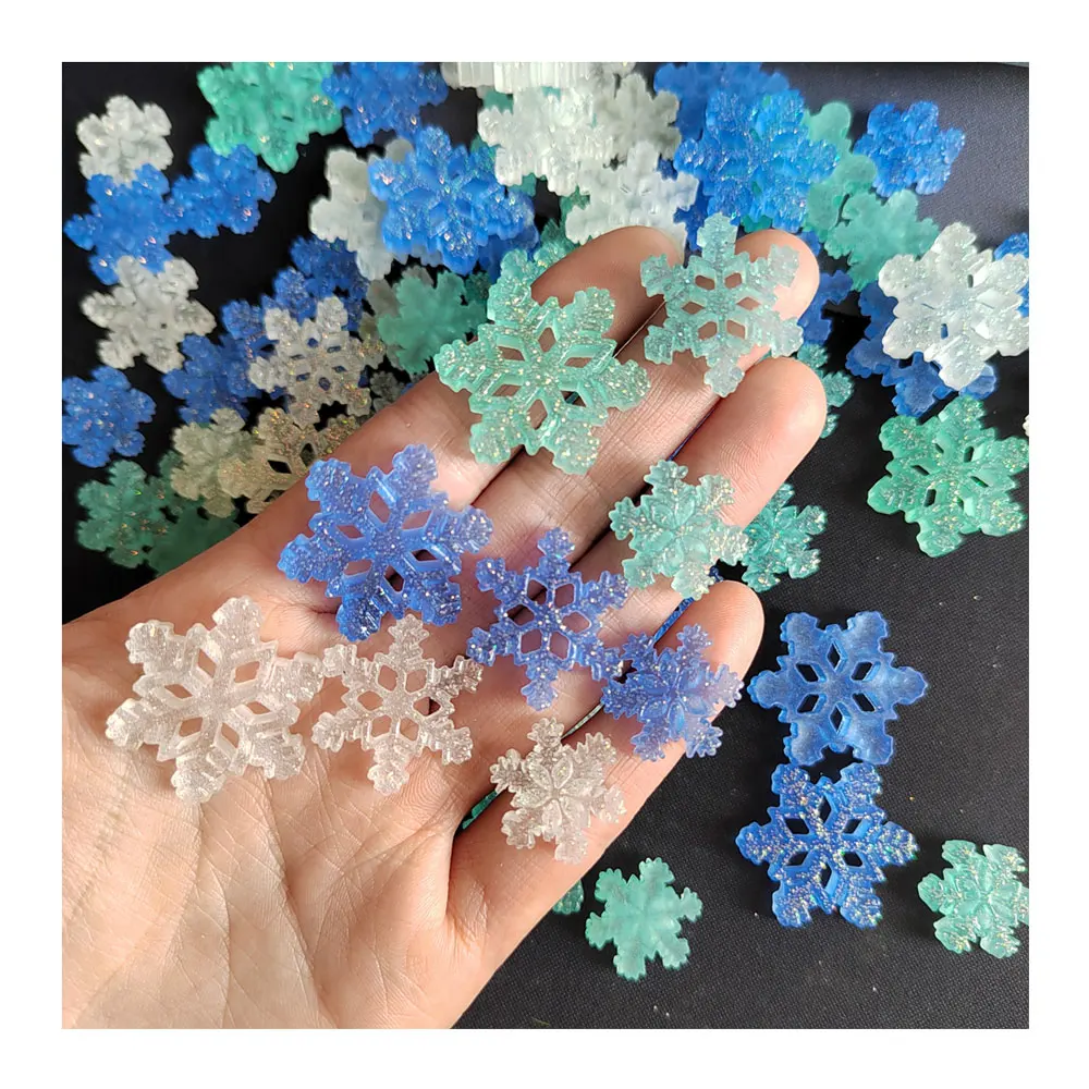 

Blue White Green Color Snowflake Resin Stickers Flatback Design for Christmas Nails Art Scrapbook Brooch Accessories