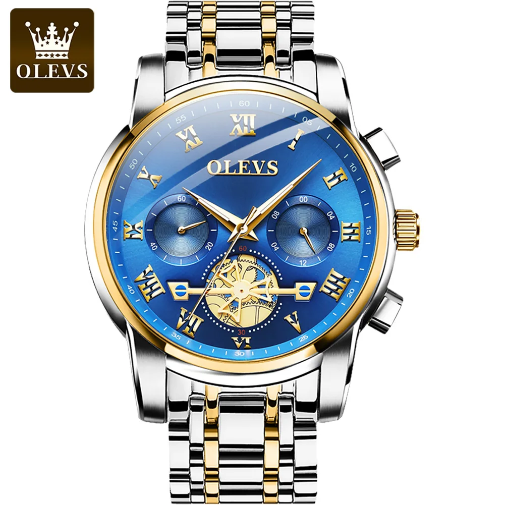

OLEVS 2859 Designer Mens Brand Quartz Multi Time Zone Chrono Fashion Ttourbillon Stainless Analog Watch