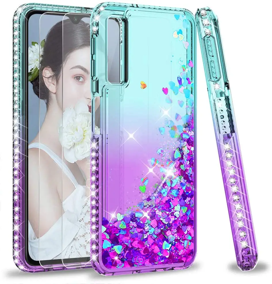 

LeYi For Samsung Galaxy A7 2018 Case with Tempered Glass Screen Protector[2 pack], 3D Glitter Liquid Shockproof Clear TPU Case